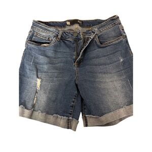 KUT from the Kloth Womens Denim Shorts Distressed Cuffed Frayed Hem Blue Size 10